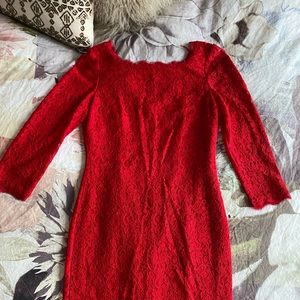 Cache Red Lace Dress with Zipper on Back